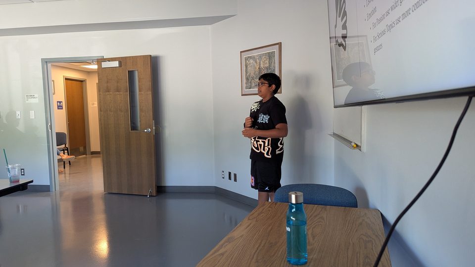 Student presenting to the room